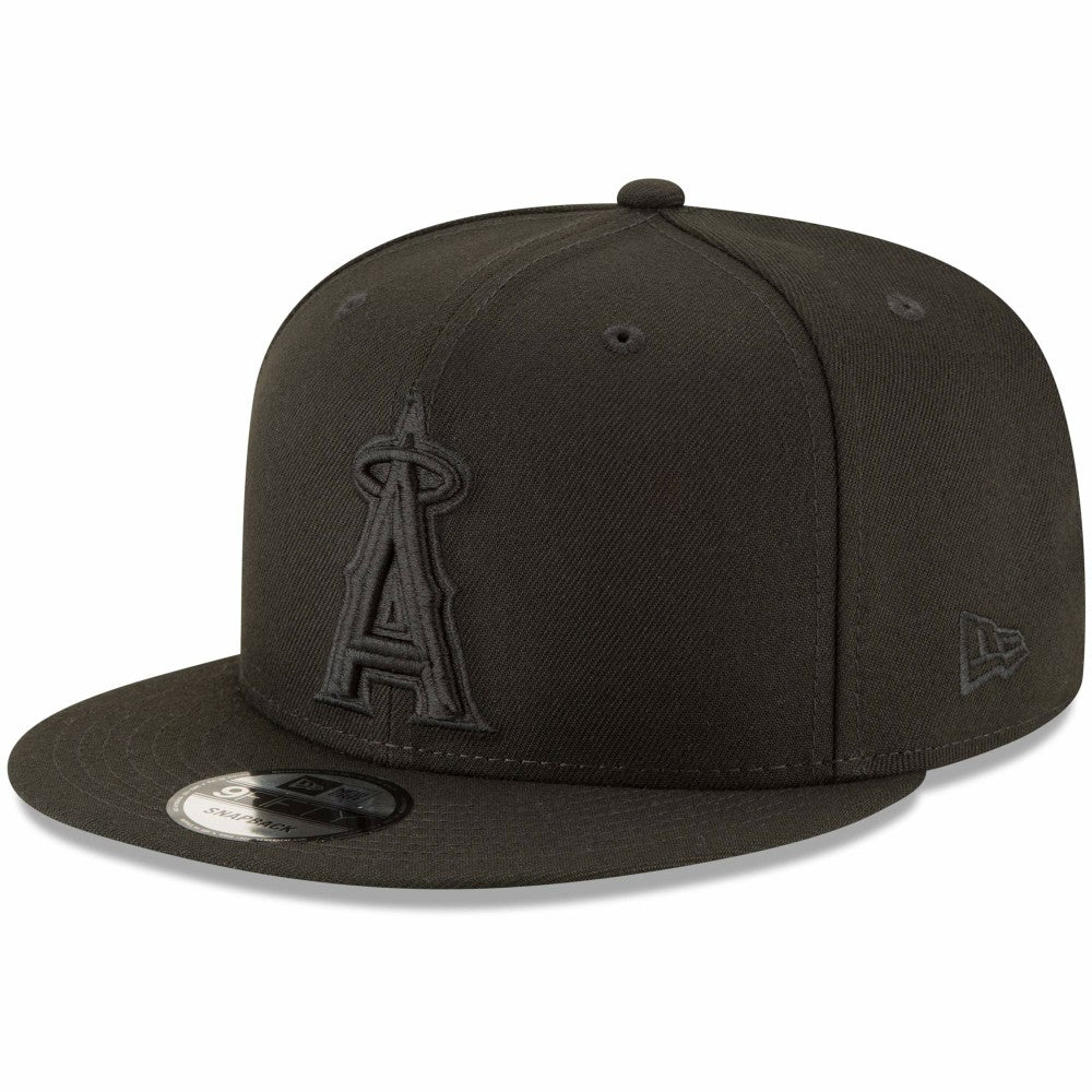 Los Angeles Angels New Era Black on Black 9FIFTY Team Snapback Adjustable Hat - Black Hats