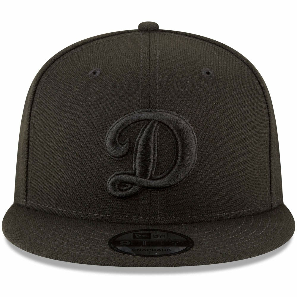 Los Angeles Dodgers New Era Script Logo Black on Black 9FIFTY Snapback Adjustable Hat - Black Hats