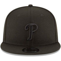 Philadelphia Phillies New Era Black on Black 9FIFTY Team Snapback Adjustable Hat - Black Hats