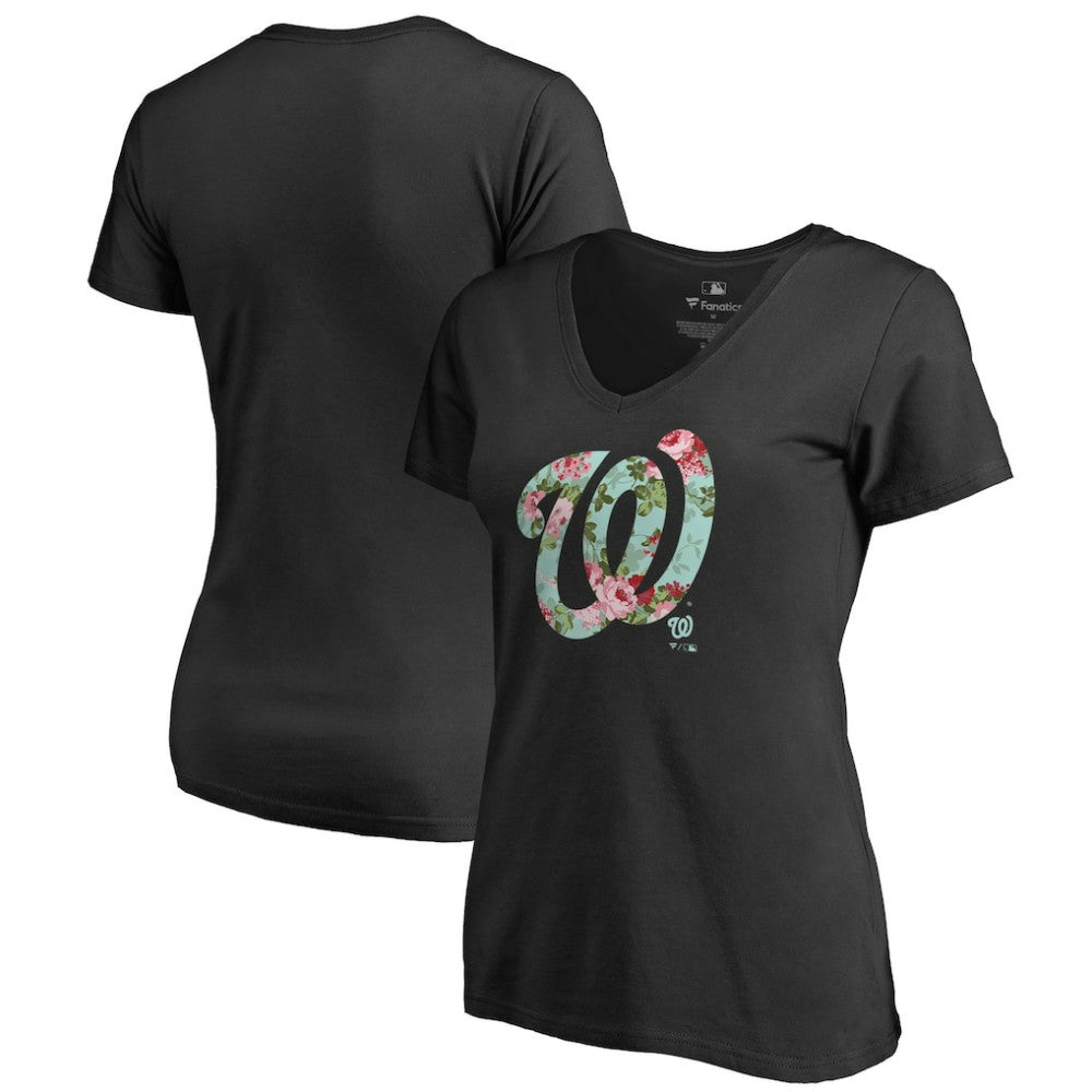 Washington Nationals Women's Lovely V-Neck T-Shirt - Black T-shirts