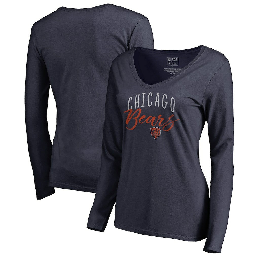 Chicago Bears Women's Graceful Long Sleeve V-Neck T-Shirt - Navy T-shirts