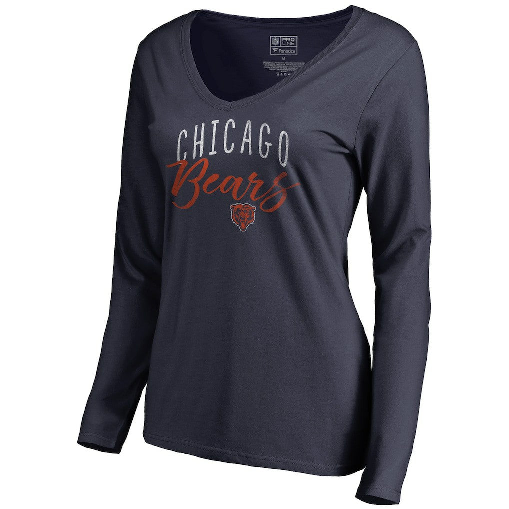 Chicago Bears Women's Graceful Long Sleeve V-Neck T-Shirt - Navy T-shirts