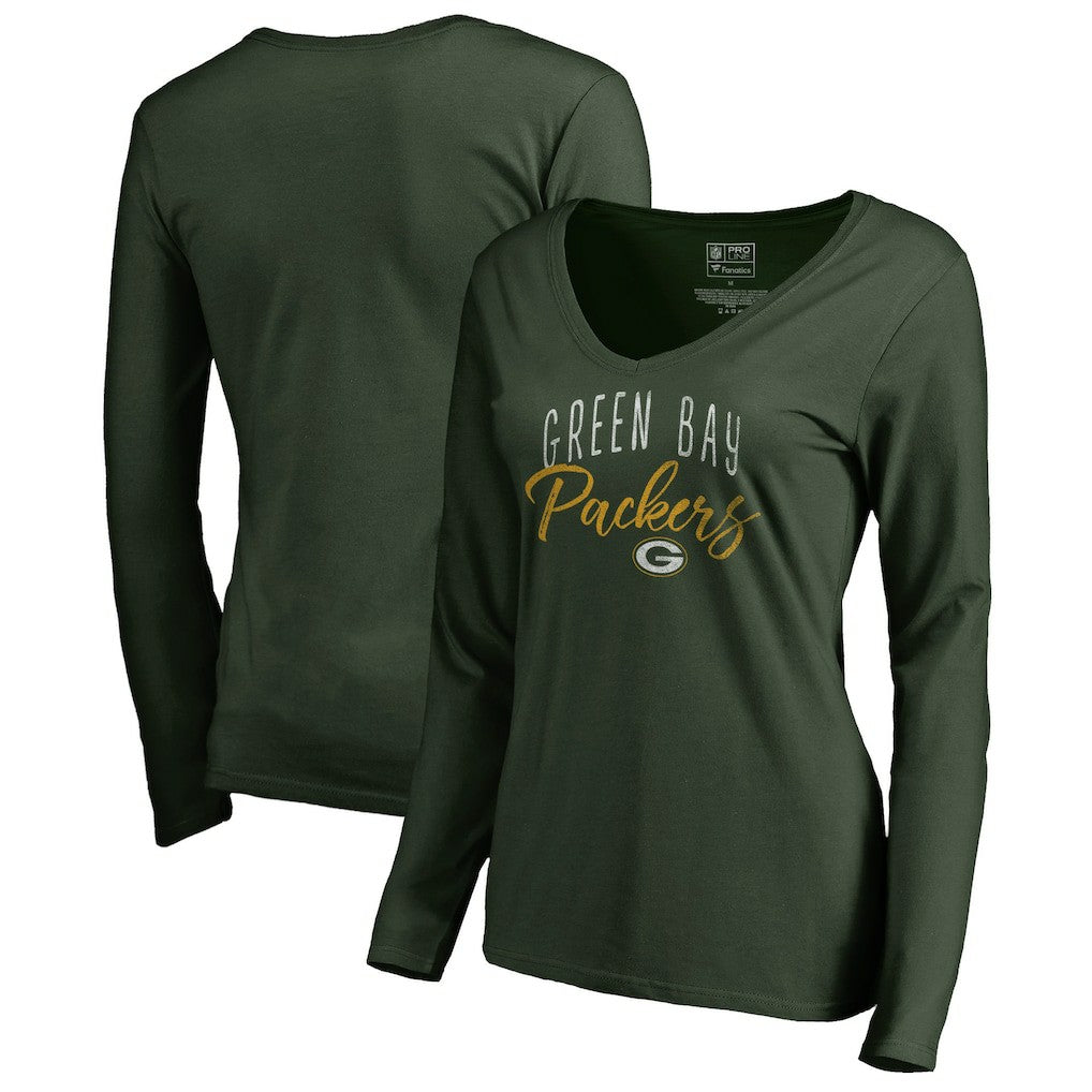 Green Bay Packers Women's Graceful Long Sleeve V-Neck T-Shirt - Green T-shirts