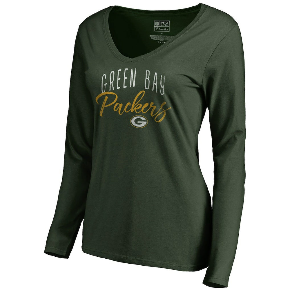 Green Bay Packers Women's Graceful Long Sleeve V-Neck T-Shirt - Green T-shirts
