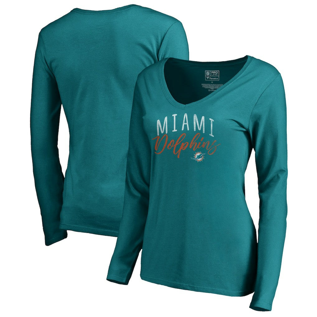 Miami Dolphins Women's Graceful Long Sleeve V-Neck T-Shirt - Aqua T-shirts