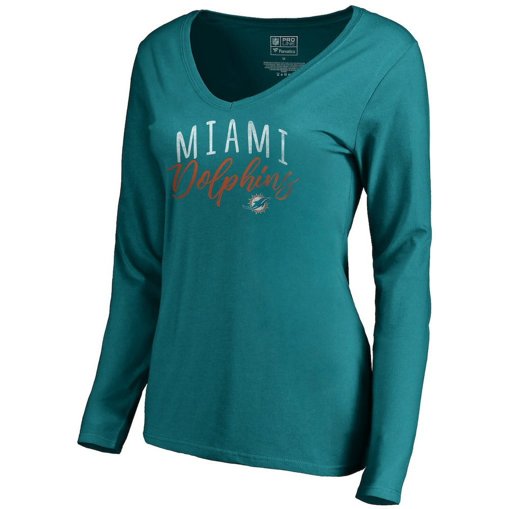 Miami Dolphins Women's Graceful Long Sleeve V-Neck T-Shirt - Aqua T-shirts