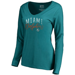 Miami Dolphins Women's Graceful Long Sleeve V-Neck T-Shirt - Aqua T-shirts