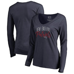 New England Patriots Women's Graceful Long Sleeve V-Neck T-Shirt - Navy T-shirts