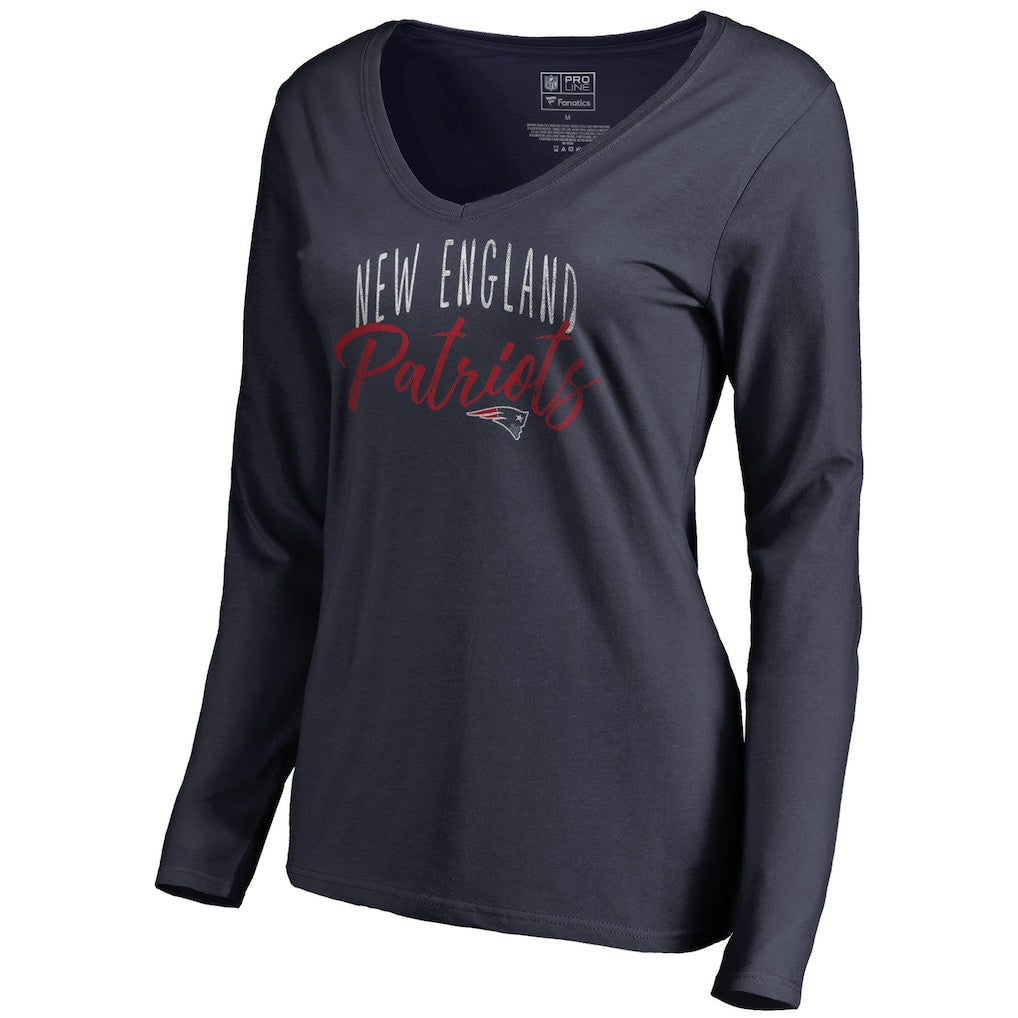 New England Patriots Women's Graceful Long Sleeve V-Neck T-Shirt - Navy T-shirts