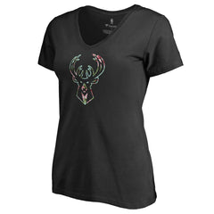 Milwaukee Bucks Lovely V-Neck T-Shirt Black