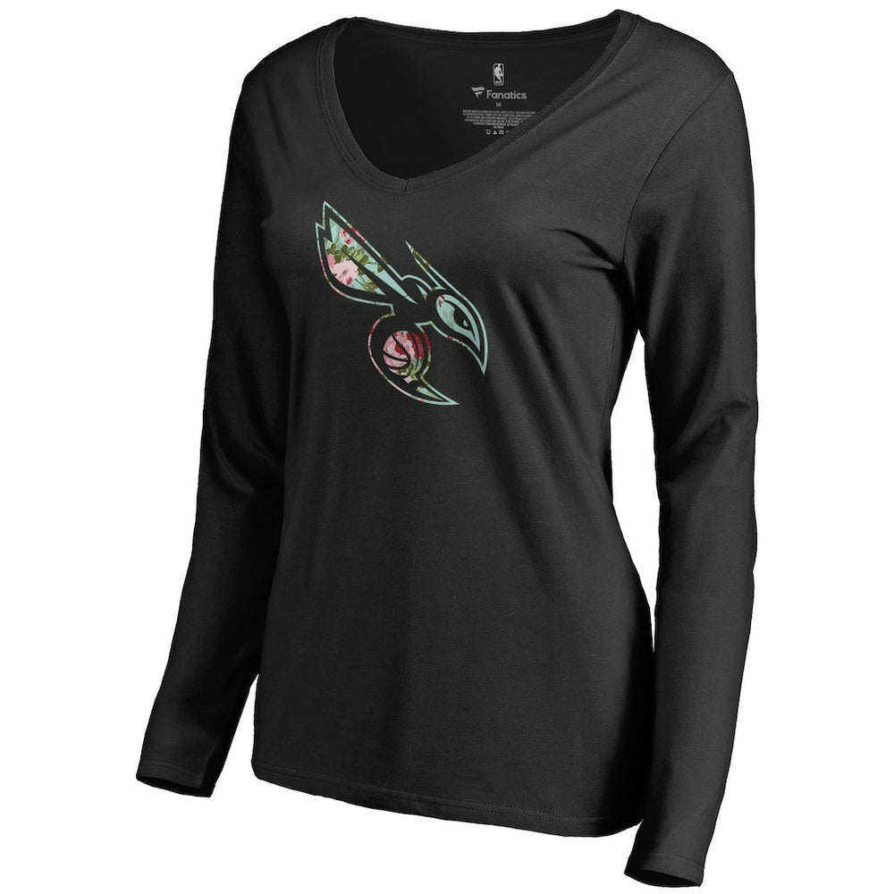 Charlotte Hornets Women's Lovely V-Neck Long Sleeve T-Shirt Black outlet