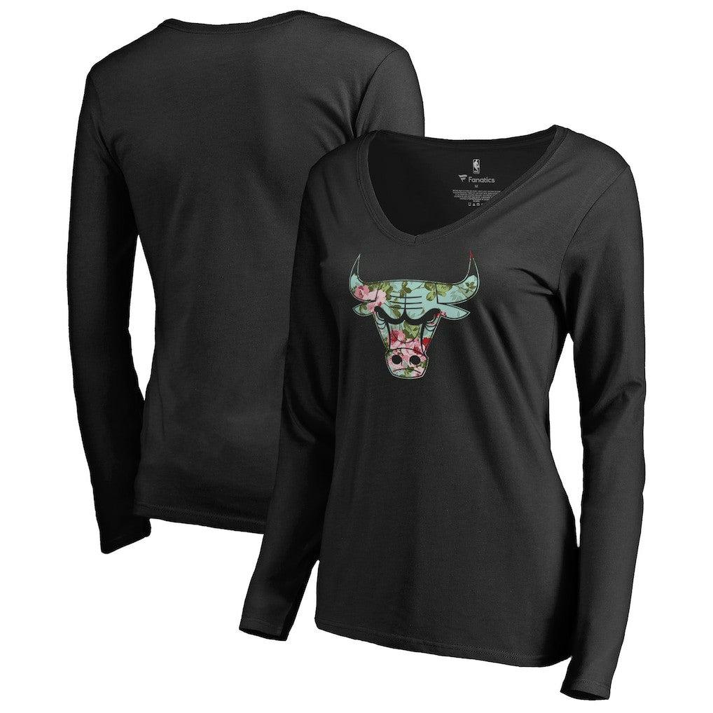 Chicago Bulls Women's Lovely V-Neck Long Sleeve T-Shirt Black