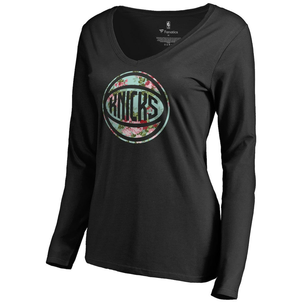 New York Knicks Women's Lovely V-Neck Long Sleeve T-Shirt Black