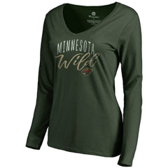 Minnesota Wild Women's Graceful Long Sleeve V-Neck T-Shirt - Green | US 3088774