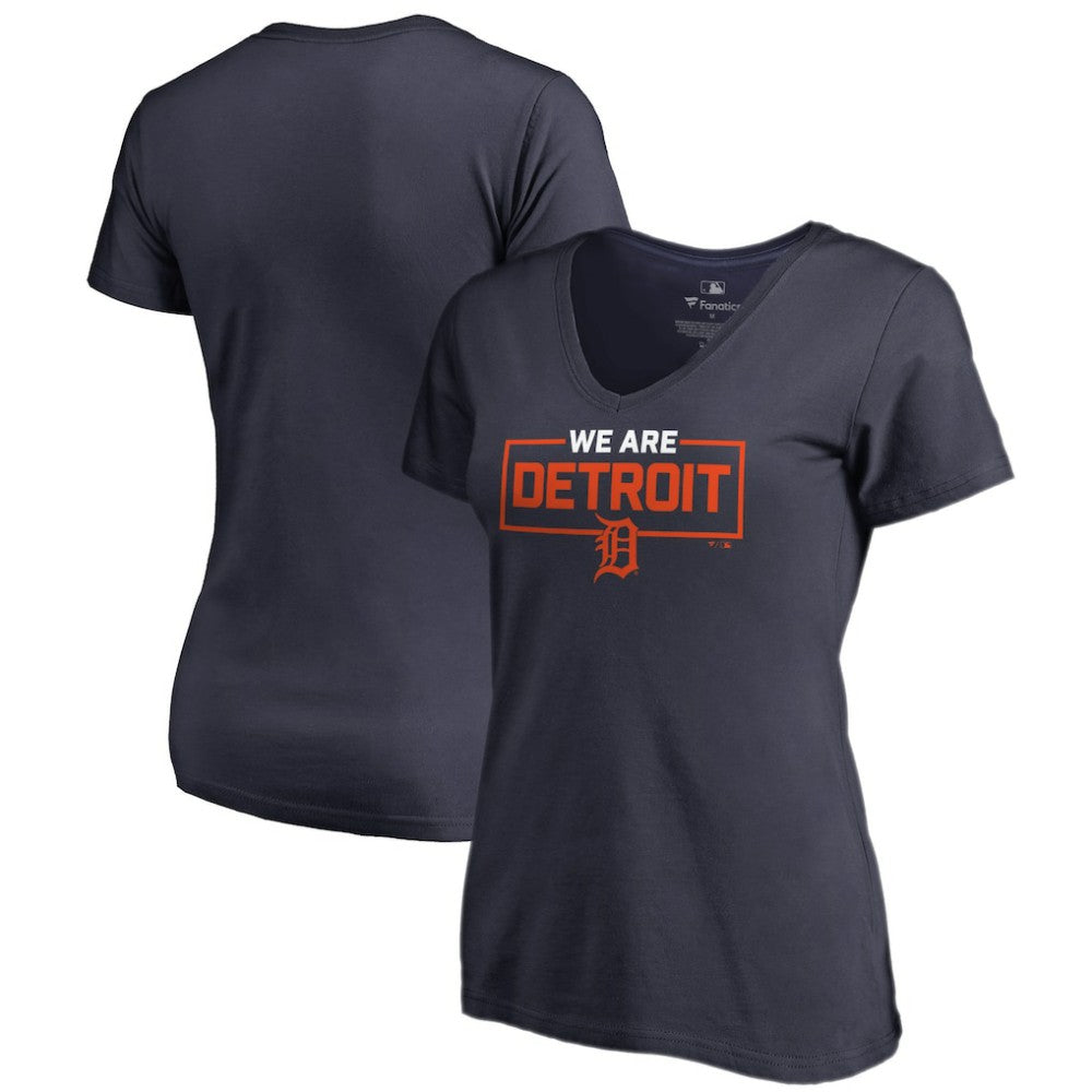 Detroit Tigers Women's We Are Icon V-Neck T-Shirt - Navy T-shirts