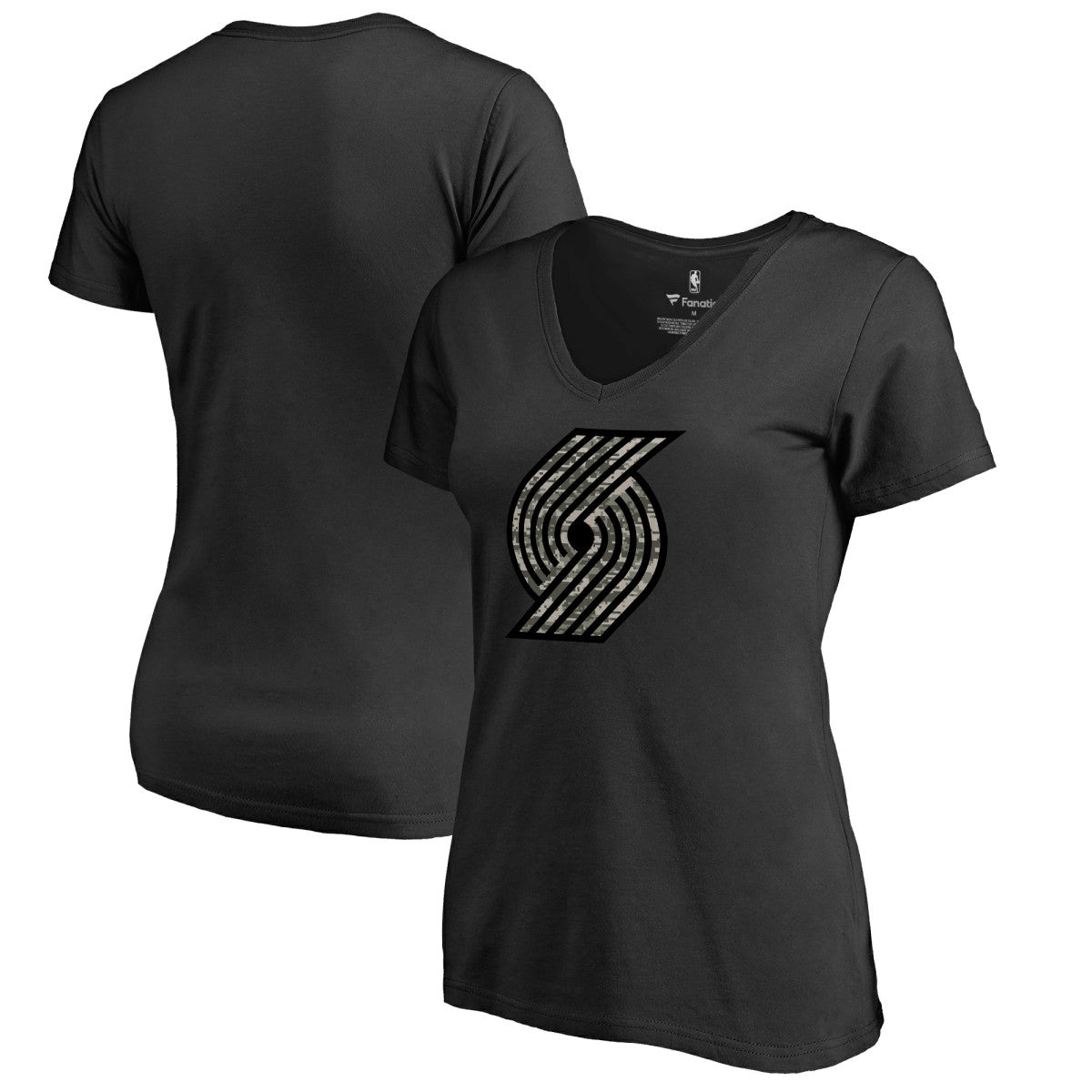 Portland Trail Blazers Women's Cloak Camo V-Neck T-Shirt Black