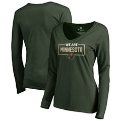 Minnesota Wild Women's Iconic Collection We Are Long Sleeve V-Neck T-Shirt - Green | US 3120574