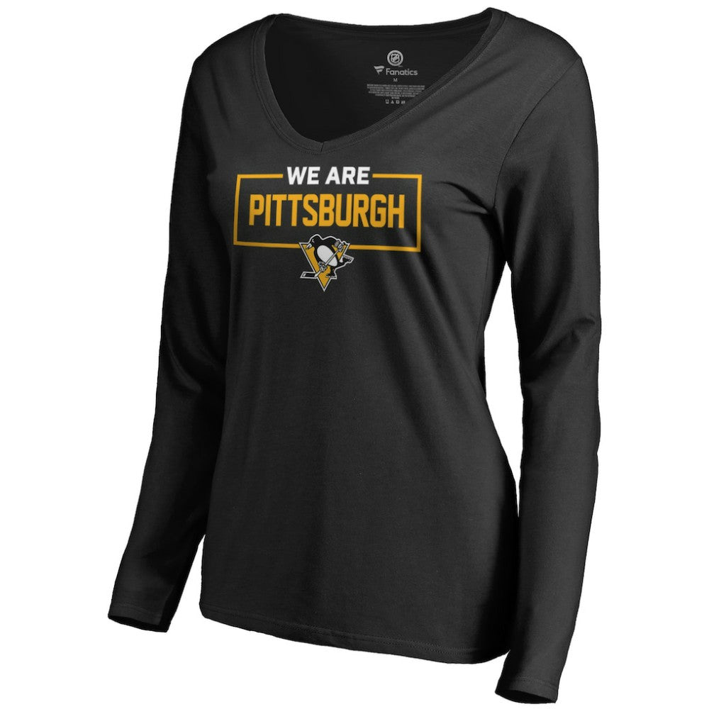 Pittsburgh Penguins Women's Iconic Collection We Are Long Sleeve V-Neck T-Shirt - Black | US 3120580