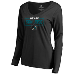 San Jose Sharks Women's Iconic Collection We Are Long Sleeve V-Neck T-Shirt - Black | US 3120582