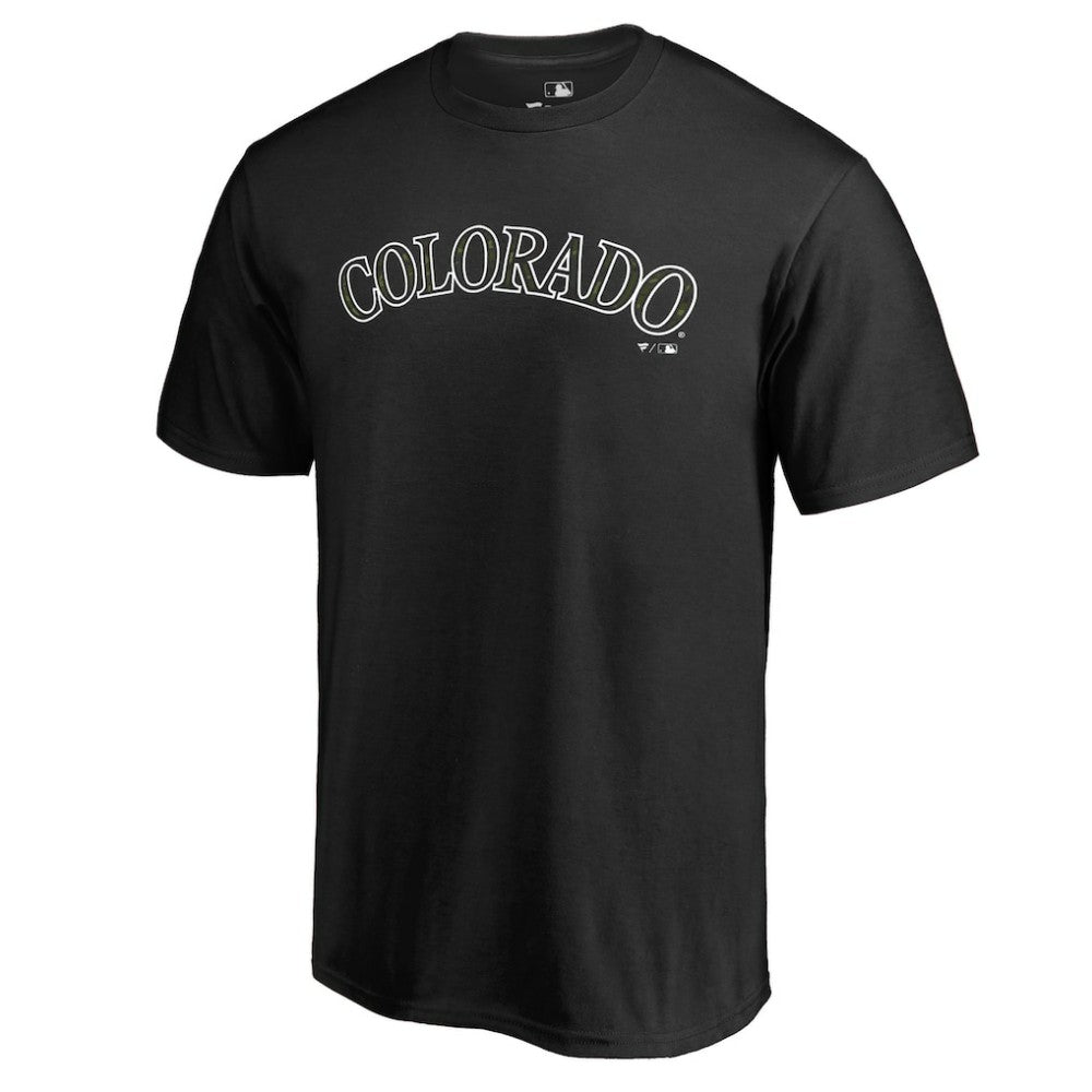 Colorado Rockies Armed Forces Wordmark T-Shirt - Black T-shirts