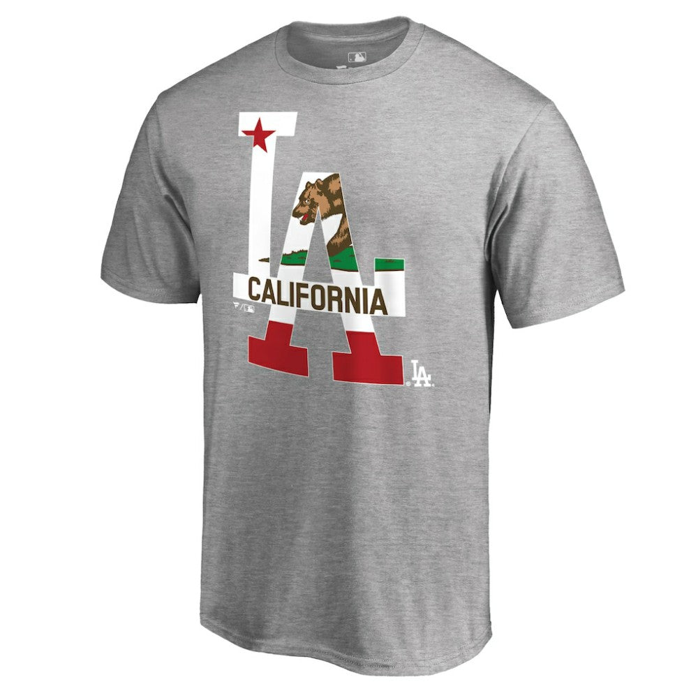 Los Angeles Dodgers Hometown Collection Cali Flag T-Shirt - Heathered Gray T-shirts