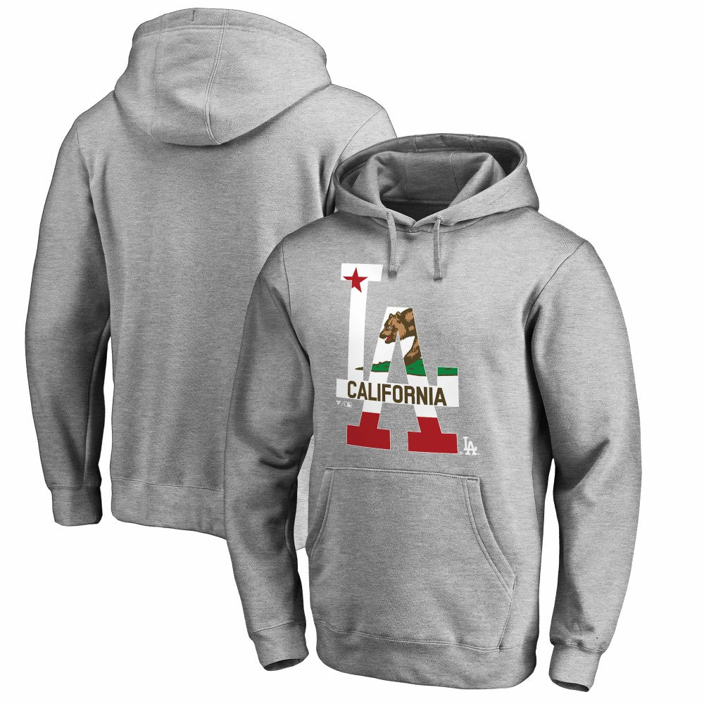 Los Angeles Dodgers Hometown Collection Cali Flag Pullover Hoodie - Heathered Gray Hoodies