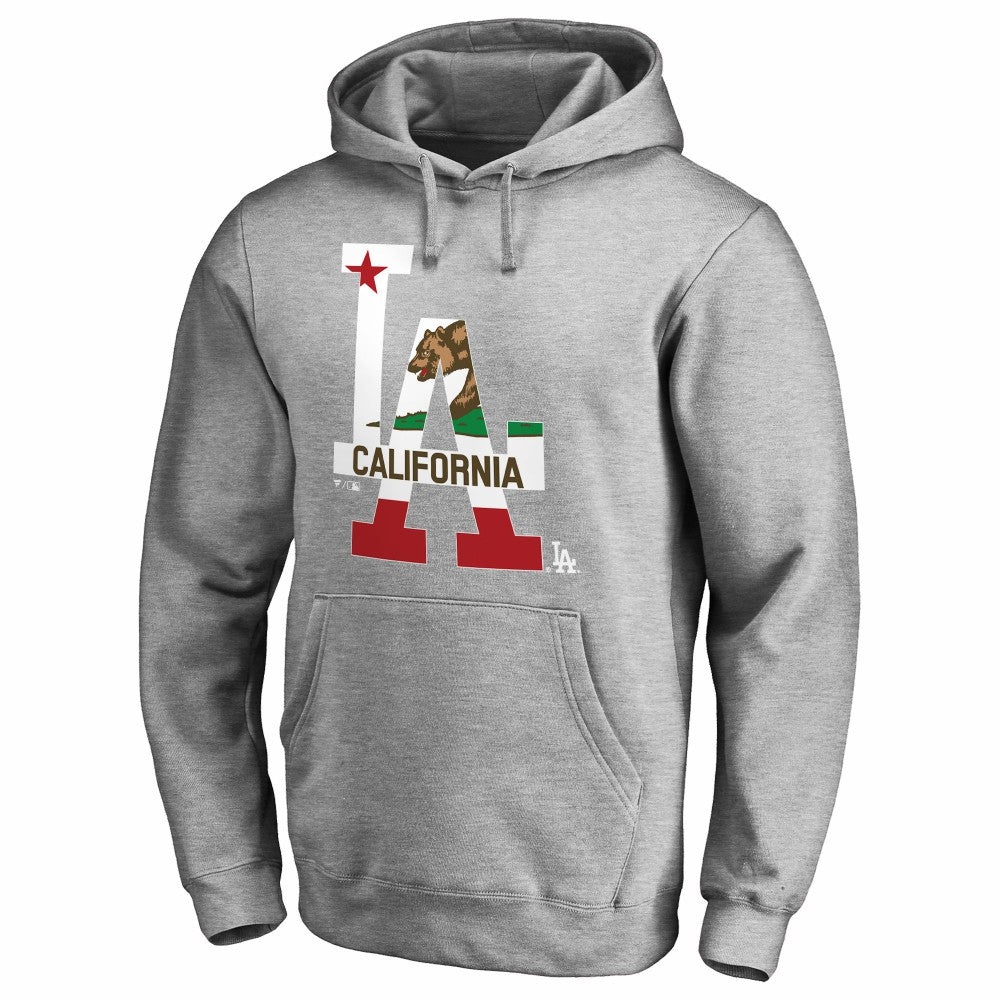 Los Angeles Dodgers Hometown Collection Cali Flag Pullover Hoodie - Heathered Gray Hoodies