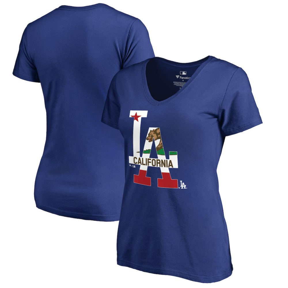Los Angeles Dodgers Women's Hometown Collection Cali Flag T-Shirt - Royal T-shirts