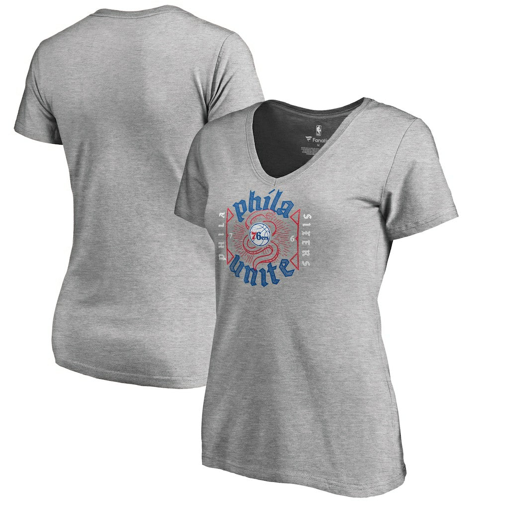 Philadelphia 76ers Women's Hometown Collection Unite V-Neck T-Shirt Heather Gray