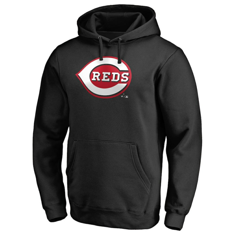 Cincinnati Reds Official Wordmark Fitted Pullover Hoodie - Black Hoodies