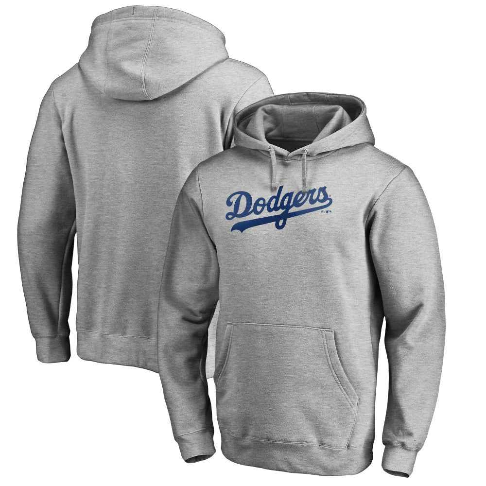 Los Angeles Dodgers Official Wordmark Fitted Pullover Hoodie - Heather Gray Hoodies