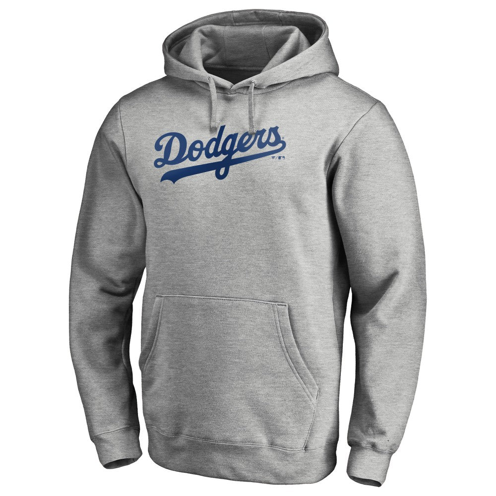 Los Angeles Dodgers Official Wordmark Fitted Pullover Hoodie - Heather Gray Hoodies