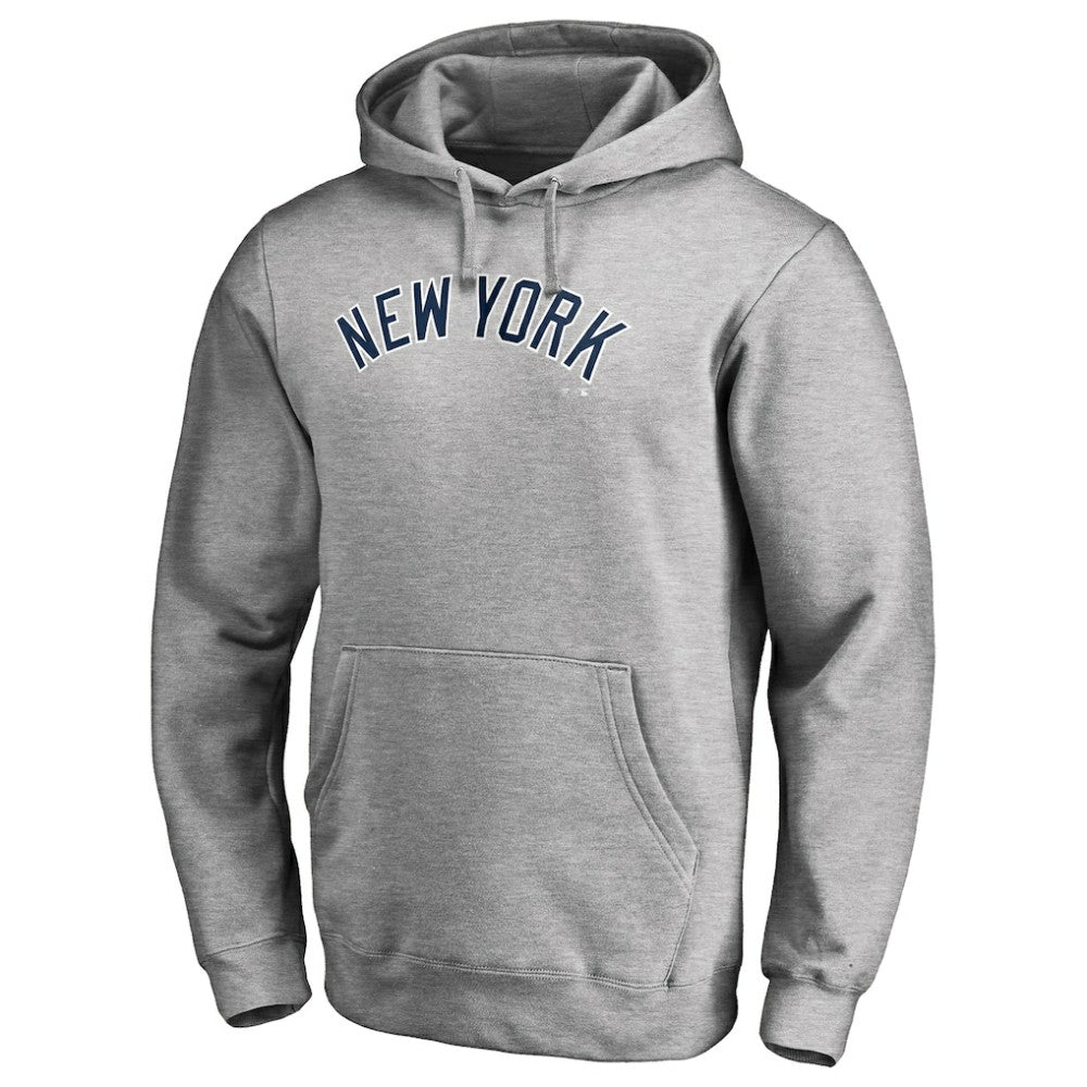 New York Yankees Official Wordmark Fitted Pullover Hoodie - Heather Gray Hoodies