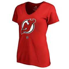 Nico Hischier New Jersey Devils Women's Authentic Stack Name & Number V-Neck T-Shirt - Red | US 3214673