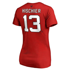 Nico Hischier New Jersey Devils Women's Authentic Stack Name & Number V-Neck T-Shirt - Red | US 3214673