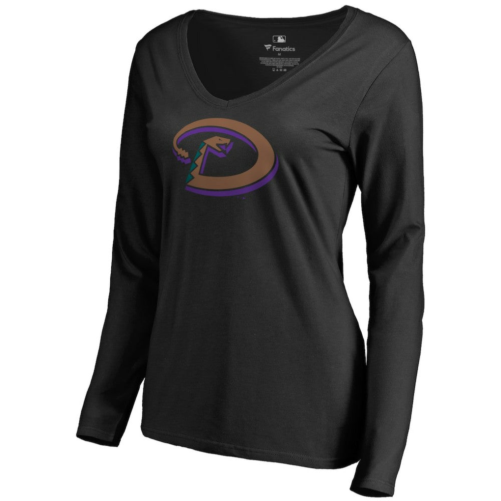 Arizona Diamondbacks Women's Cooperstown Collection Forbes Long Sleeve V-Neck T-Shirt - Black T-shirts
