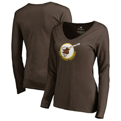 San Diego Padres Women's Cooperstown Collection Forbes Long Sleeve V-Neck T-Shirt - Brown T-shirts