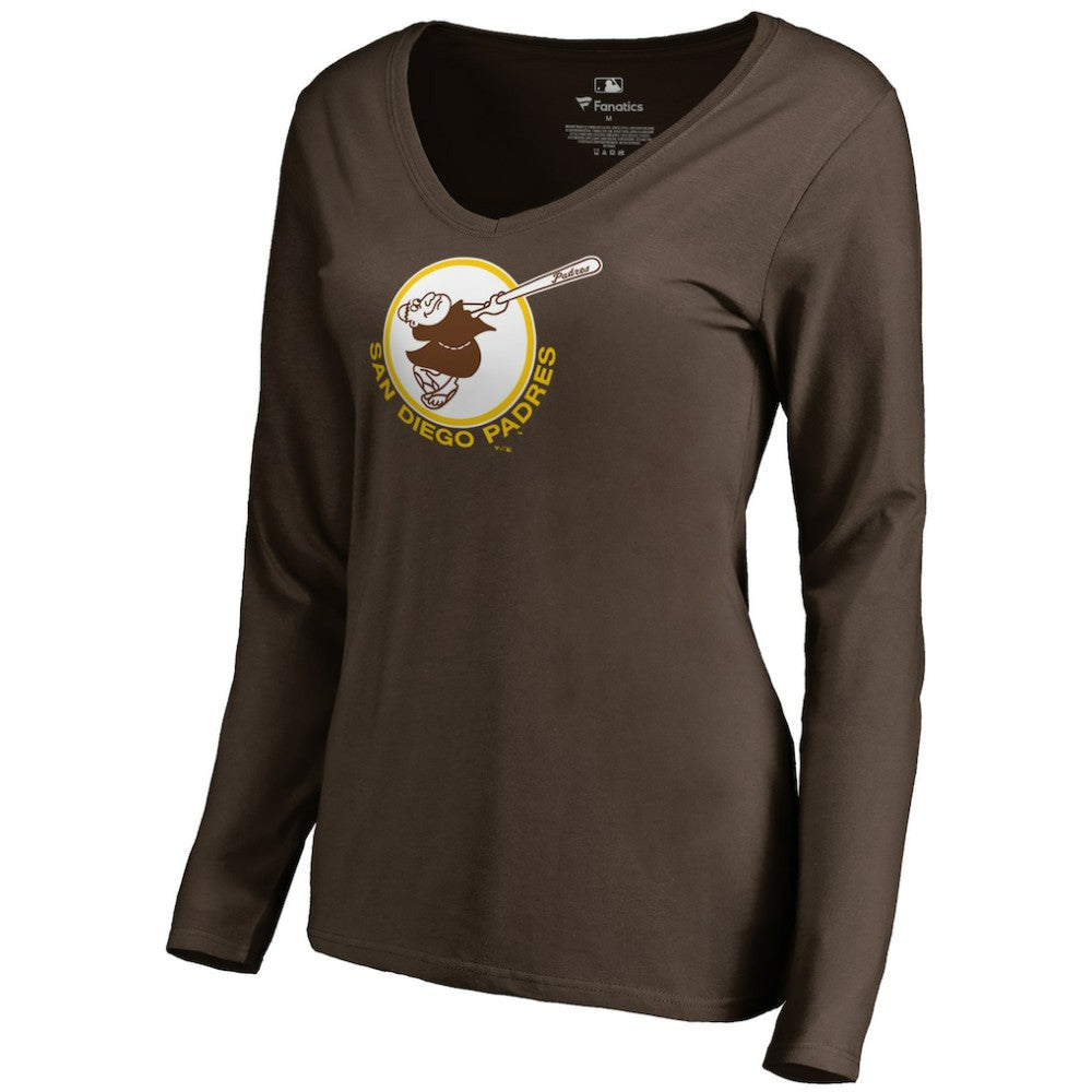 San Diego Padres Women's Cooperstown Collection Forbes Long Sleeve V-Neck T-Shirt - Brown T-shirts