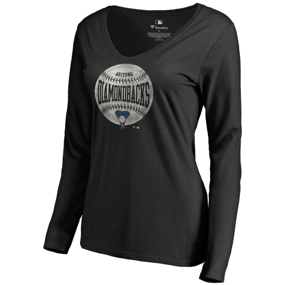 Arizona Diamondbacks Women's Cooperstown Collection Slider Long Sleeve V-Neck T-Shirt - Black T-shirts