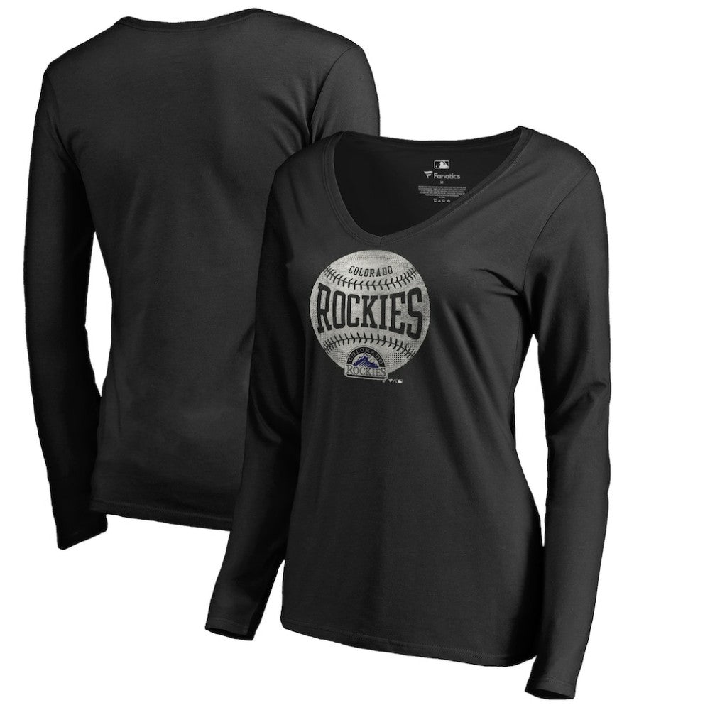 Colorado Rockies Women's Cooperstown Collection Slider Long Sleeve V-Neck T-Shirt - Black T-shirts