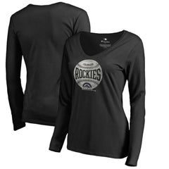 Colorado Rockies Women's Cooperstown Collection Slider Long Sleeve V-Neck T-Shirt - Black T-shirts