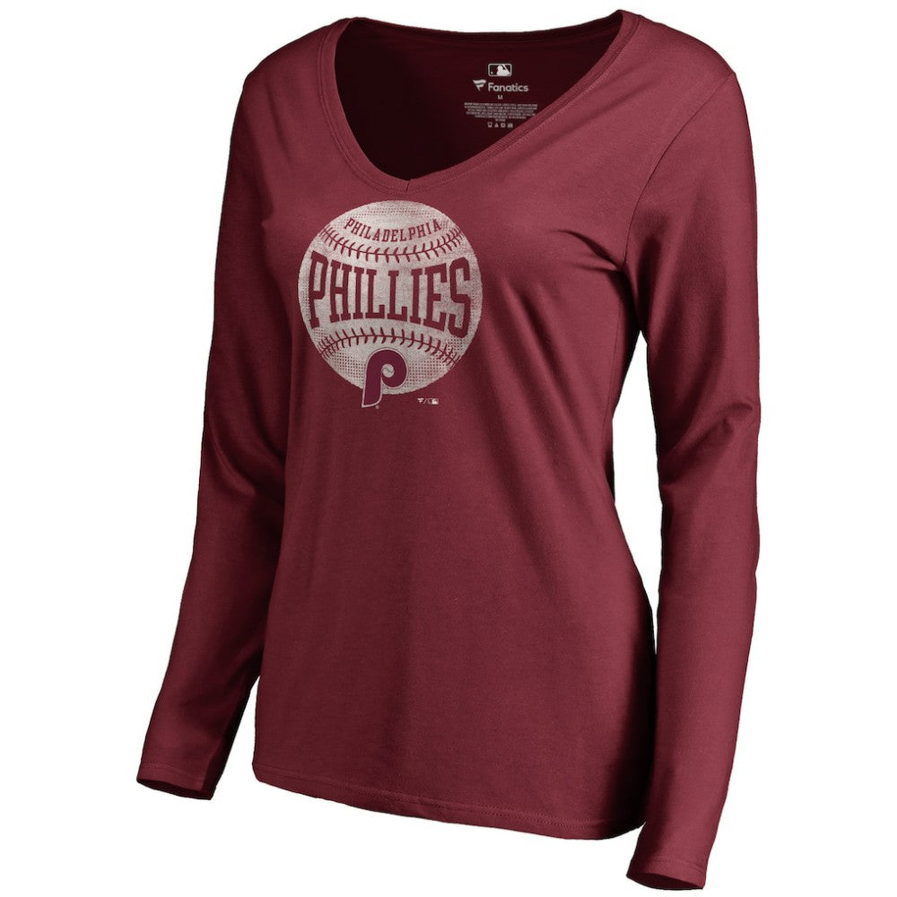 Philadelphia Phillies Women's Cooperstown Collection Slider Long Sleeve V-Neck T-Shirt - Maroon T-shirts