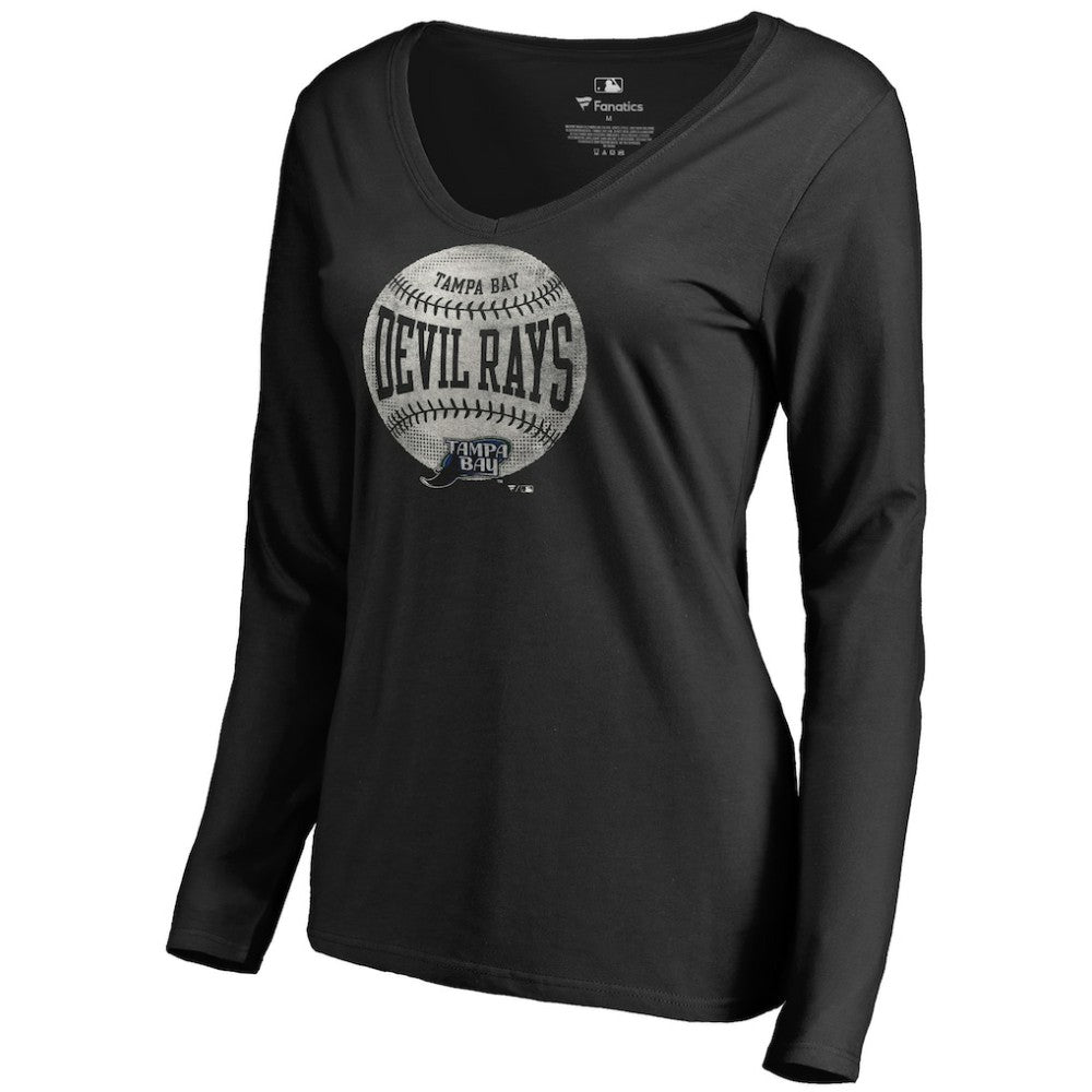 Tampa Bay Rays Women's Cooperstown Collection Slider Long Sleeve V-Neck T-Shirt - Black T-shirts