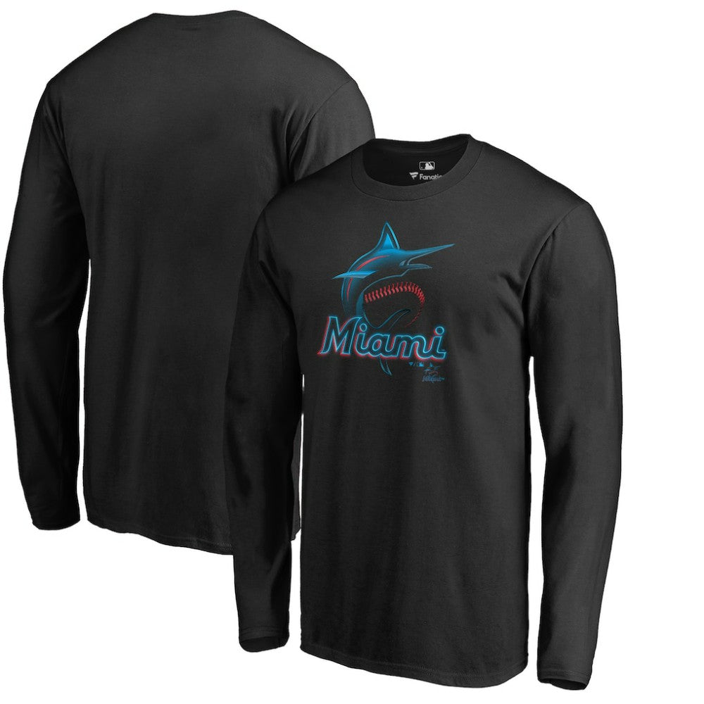 Miami Marlins Midnight Mascot Long Sleeve T-Shirt - Black T-shirts
