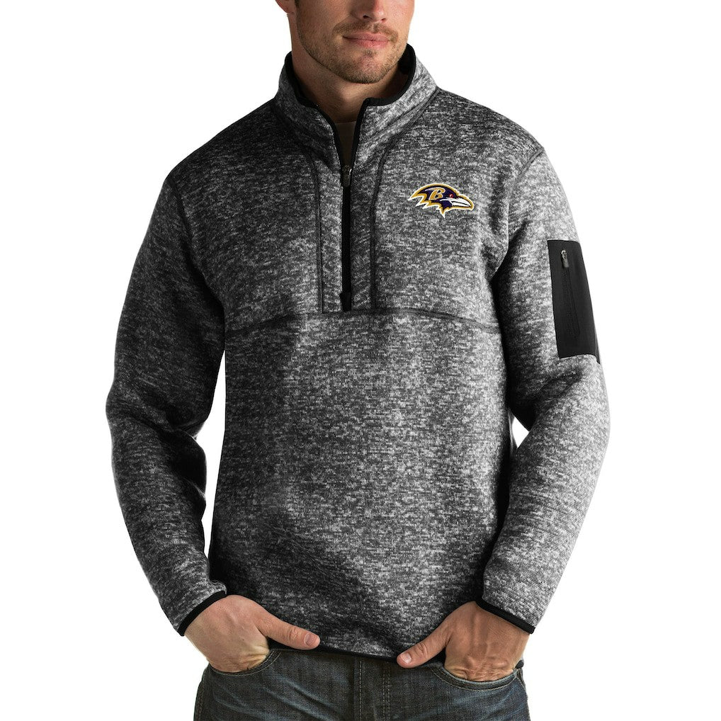 Baltimore Ravens Antigua Fortune Big & Tall Quarter-Zip Pullover Jacket - Heather Black Pullover