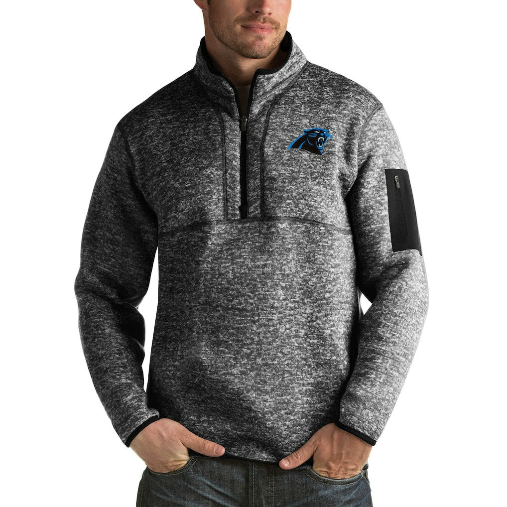 Carolina Panthers Antigua Fortune Big & Tall Quarter-Zip Pullover Jacket - Heather Black Pullover