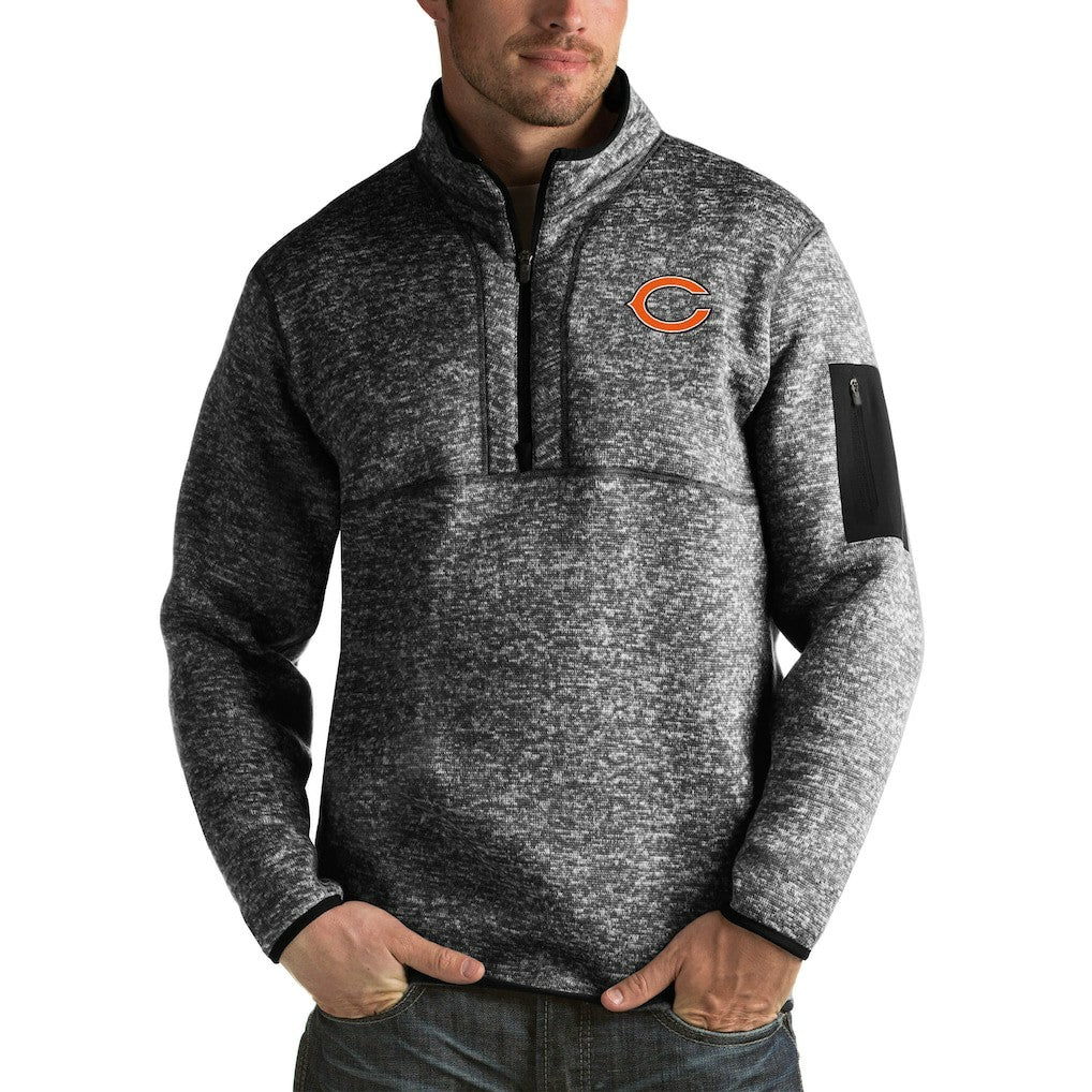 Chicago Bears Antigua Fortune Big & Tall Quarter-Zip Pullover Jacket - Heather Black Pullover
