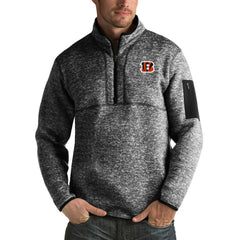 Cincinnati Bengals Antigua Fortune Big & Tall Quarter-Zip Pullover Jacket - Heather Black Pullover