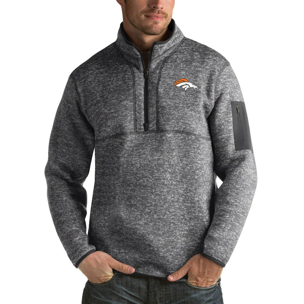 Denver Broncos Antigua Fortune Big & Tall Quarter-Zip Pullover Jacket - Charcoal Pullover
