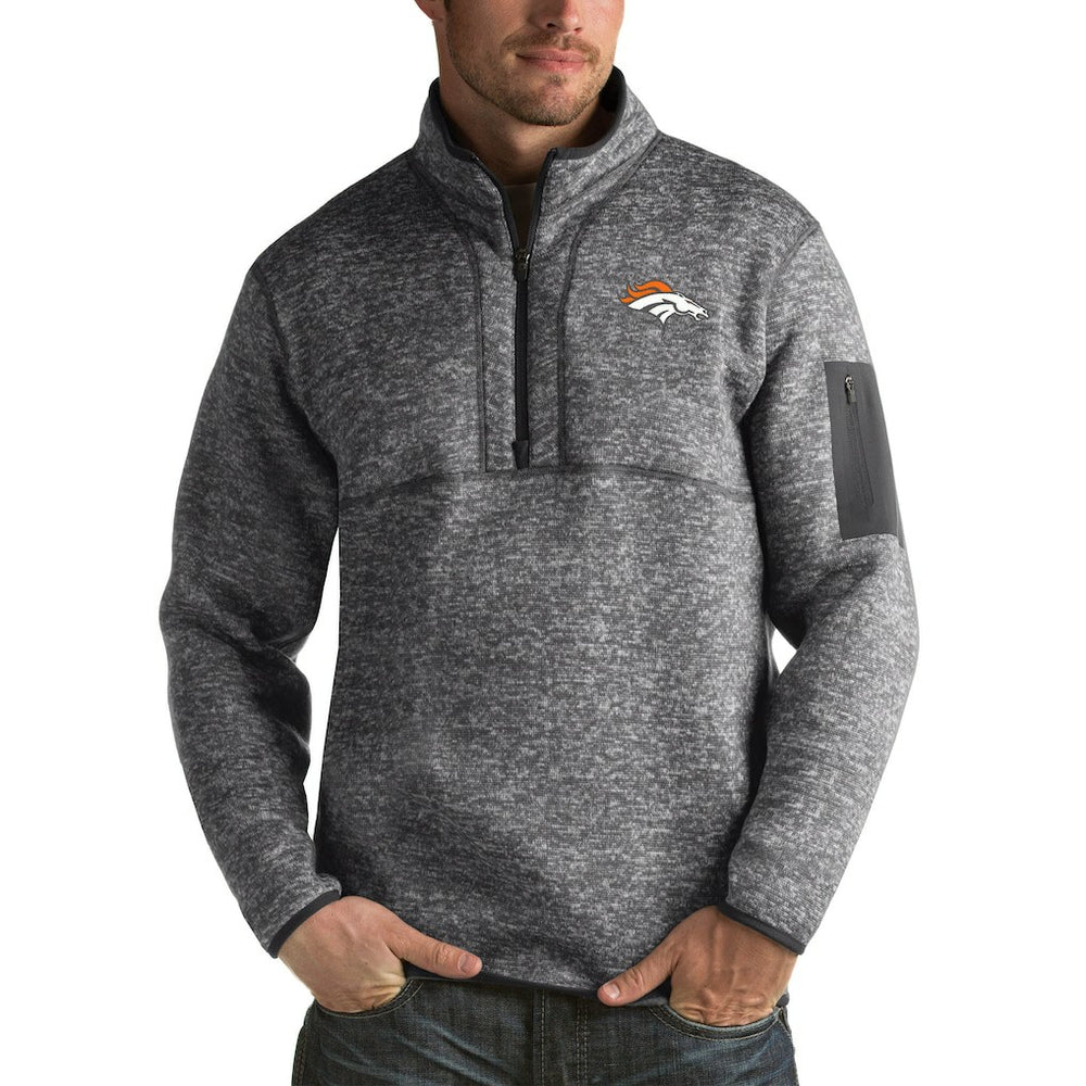 Denver Broncos Antigua Fortune Big & Tall Quarter-Zip Pullover Jacket - Charcoal Pullover